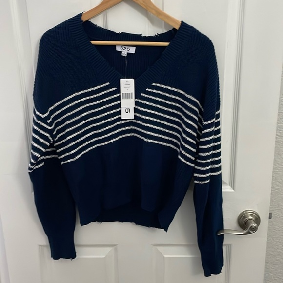 NWT 525 America Lea Distressed Stripe Cotton Pullover Sweater - Picture 2 of 8